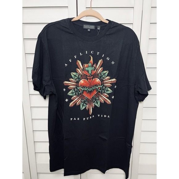 Affliction Black Label Heart Avowed Rhinestone Short Sleeve Shirt Size XL NWT - Picture 1 of 9